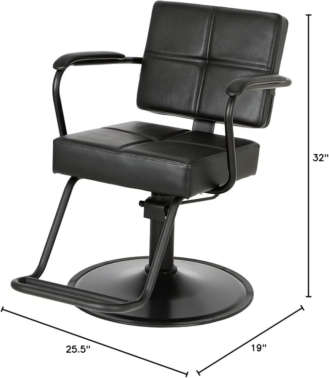Buy-Rite Atlas Professional Salon Styling Chair - Extra-Wide Seat, Black Metal Frame, Premium Black Vinyl with Detailed Stitching, Open Back Design, Hydraulic Base, NIN-5516