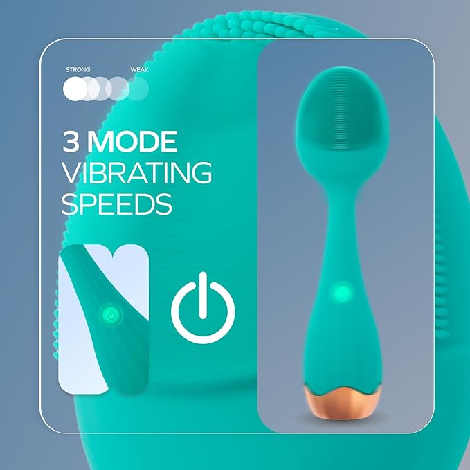 Perry Ellis 4-Speed Gentle Facial Cleansing Brush for Women, Rechargeable Vibrating Silicone Face Scrubber with Cooling Plate, IPX6-Waterproof Massager, Deep-Cleaning and Exfoliating Skin-Care Tool
