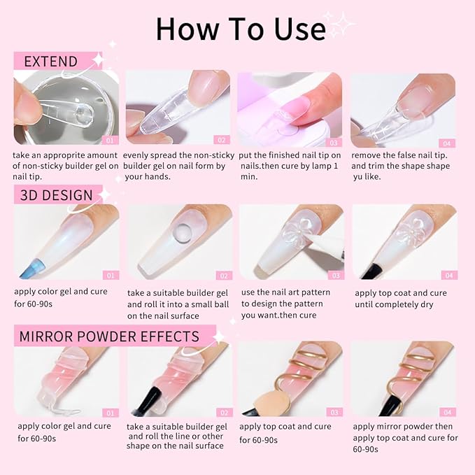Builder Gel Hard Gel Non-stick Hand 3D Nail Kit Clear & Nude Pink 4Oz, Nail Extension Replace Poly Gels, Multi-functional Long-lasting Carving Nails Art Sculpting120g