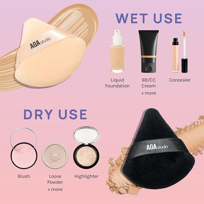 AOA Studio Velvet Puffs Makeup Puff Set of 6 Loose Powder Body Powder, Velour Makeup Blender Sponge Foundation Blending Sponges Set Beauty Makeup Tools(Black/Peach)