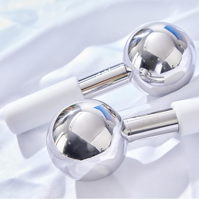 Pfefe 360 Rotating Ice Globes for Face & Eyes, Unbreakable Stainless Steel Cryo Sticks for Beauty Routines, Facials Cold Roller Colling Globes for Puffiness, Wrinkles, Dark Circles, Headaches