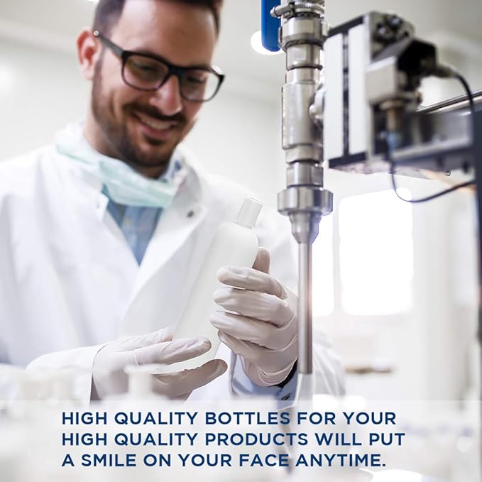 25 PCS Empty White HDPE Bottle 8oz - Cosmo Round Plastic Bottles - 24/410 Neck Black Disc Cap - 24 mm Foil Pressure Seal for Freshness and Leak Prevention - Phthalate Free Use for Safe Cosmetics