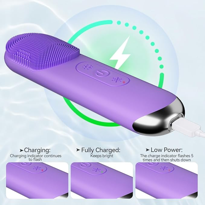 Facial Cleansing Brush, Silicone Face Scrubber, Electric Face Brushes for Cleansing with Vibration, Hot and Cold Modes, Face Scrub Brush for Women & Men Exfoliating and Massaging, Purple