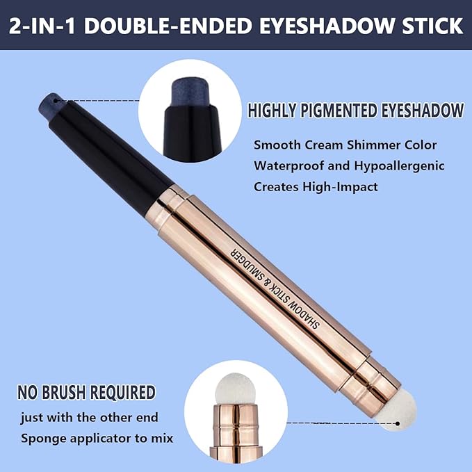 2 in1 Midnight Black Eyeshadow Stick Cream Shimmer Smooth Eyeshadow Pencil Hypoallergenic Waterproof Long Lasting Eye shadow (Midnight Black)