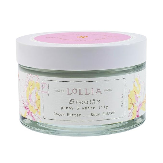 LOLLIA Breathe Body Butter, 5.5 oz. - Peony & White Lily Fragrance - Shea Butter & Cocoa Butter, Body Lotion for Women, Hydrating & Smooth Body Moisturizer