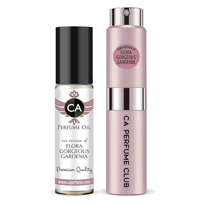 CA Perfume Duo Impression of Flora Gorgeous Gardenia For Women Perfume Layering Set Long Lasting Travel Size EDP + Body Oil Roll-On Bottle 0.27 Fl Oz+0.33 Fl Oz