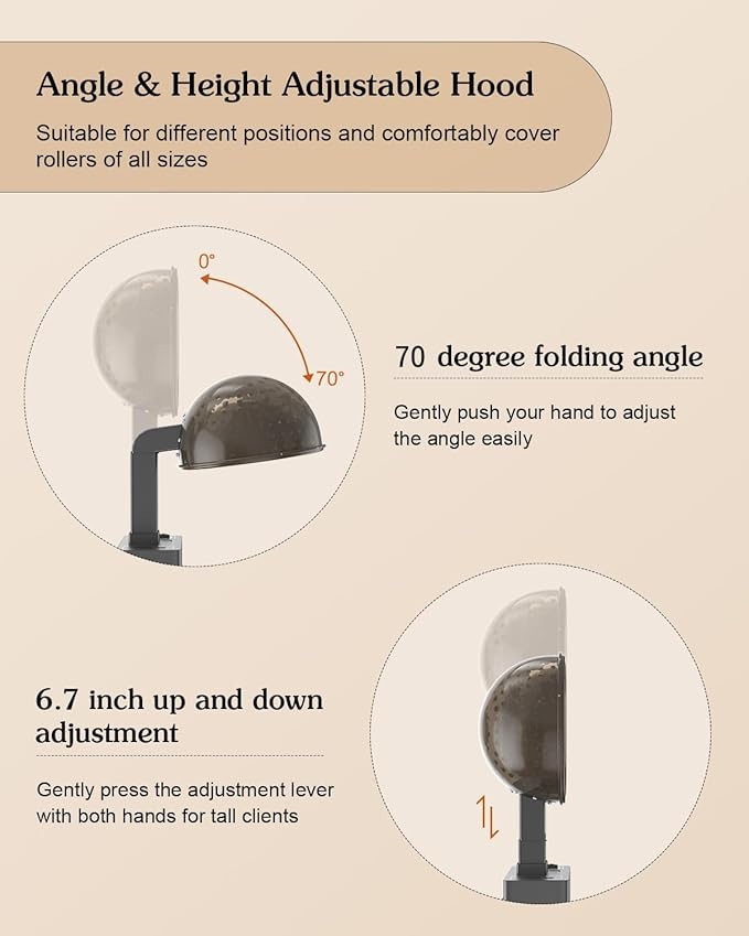 Paddie Professional Hair Dryer Chair for Salon, Angle & Height & Temperature Adjustable 1000W Downdraft Hood, 60-Minute Timer