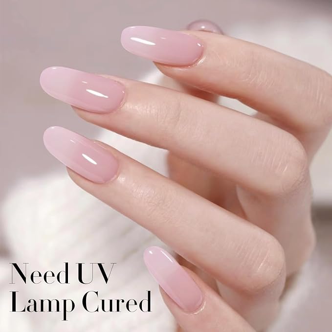 Double Rhythm Gel Polish Translucent Sheer Neutral Natural Light Milky Same Color Same Bottle 15ML Jelly Polish Art DIY at Home (Light Pink-A1381)