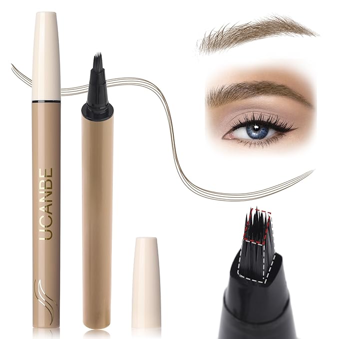Microblading Brow-Fection Brow Eyebrow Pencil – Angled Brush Tip, Wild Natural Hair-Like Strokes, Patented Design, Long-Lasting & Smudge-Proof, for Beginners & Pros(01 Brown）