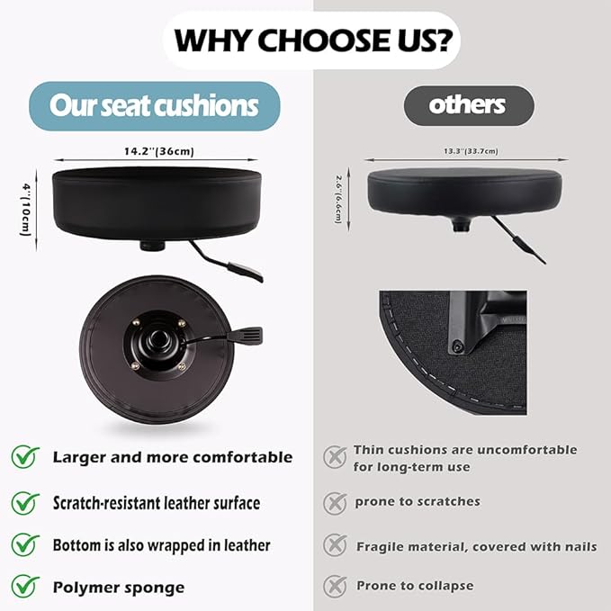 Rolling Stool with Wheels, Adjustable Heavy Duty Hydraulic Stool for Shop Medical Tattoo Spa Guitar, Swivel Chair（Black）