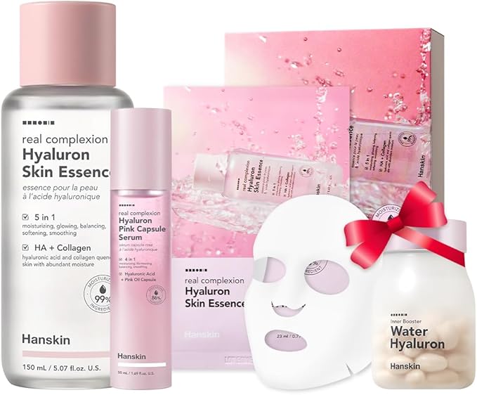 Hanskin Pink Hyaluron Complete Care Set – Skin Essence, Pink Capsule Serum & Moisture Sheet Mask | Hydrating & Revitalizing Korean Skincare Kit for Radiant-Looking Skin, K-Beauty