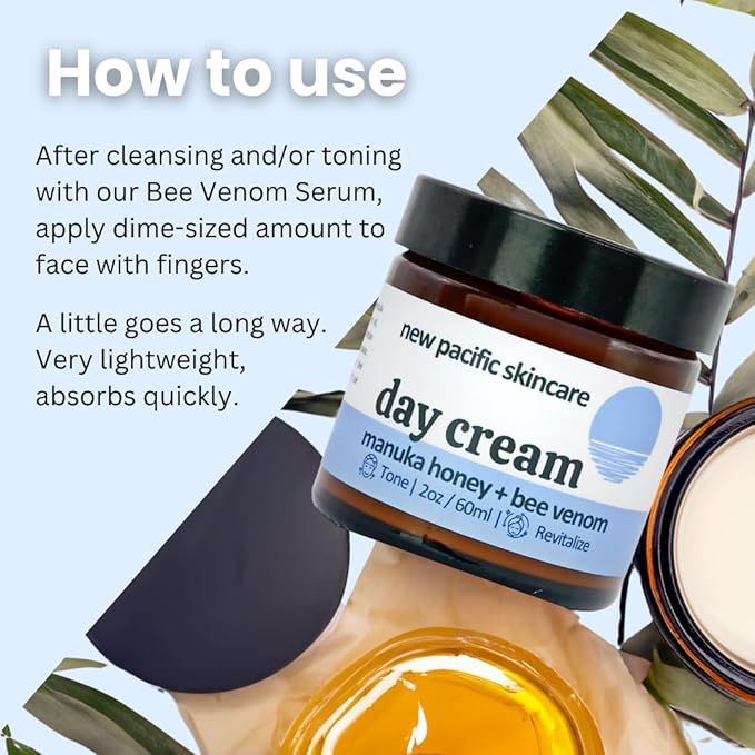 Manuka Honey 45+ MGO & Bee Venom Day Cream | 100% Natural Firming Anti-Wrinkle Face Moisturizer with Hyaluronic Acid & Vitamin C | 2oz