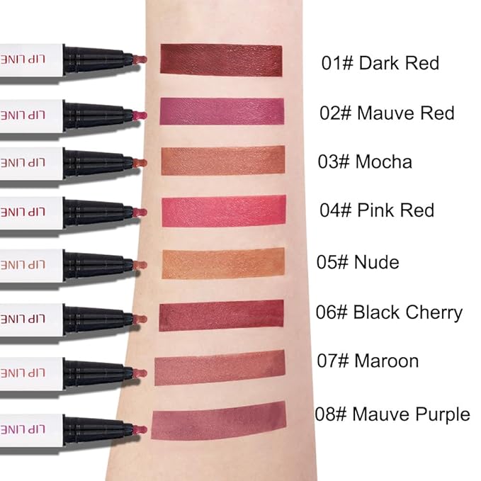 2Pcs Longwear Liquid Lip Liner Stain Marker Pen Set Long Lasting Waterproof, Dusty Warm Pink Matte Semi Permanent 24 Hour Lip Liner and Lipstick Combo, Color Stay Lipliner All Day, Lips Stain peel off
