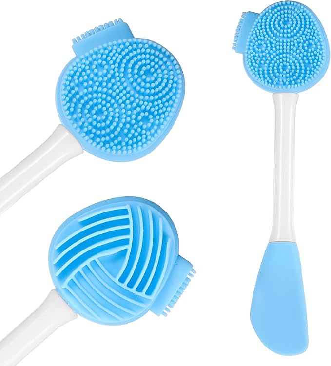 Silicone Face Scrubber, Blue Cleansing Face Scrubber Facial Mask Brush Exfoliating Lip Brush Facial Cleansing Brushes Faces Exfoliator Scrubbers Skin Care Tool for Women Removal Blackheads Whiteheads