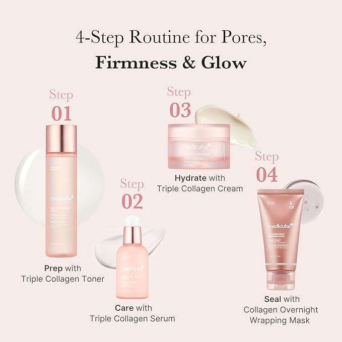 medicube Triple Collagen Prep and Glow Duo: Triple Collagen Cream and Triple Collagen Toner | Hyaluronic Acid, Premium Elastin for Boosting Skin's Moisture Barrier | Korean Skincare, Stocking Stuffers