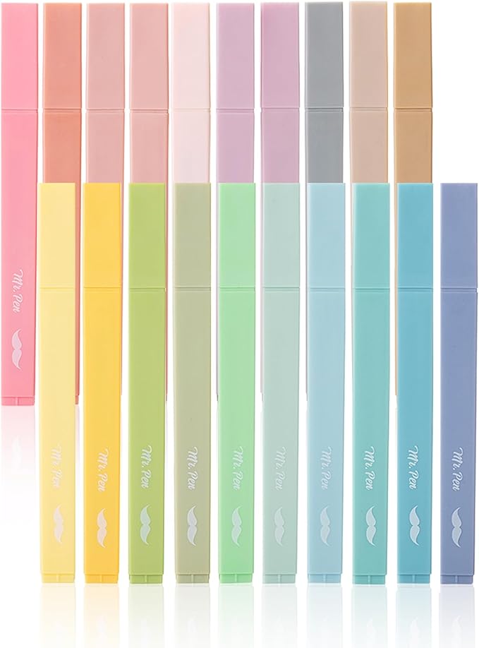 Mr. Pen- Aesthetic Highlighters, 20 pcs, Chisel Tip, Pastel Colors, No Bleed Bible Highlighter Pastel, Assorted Colors
