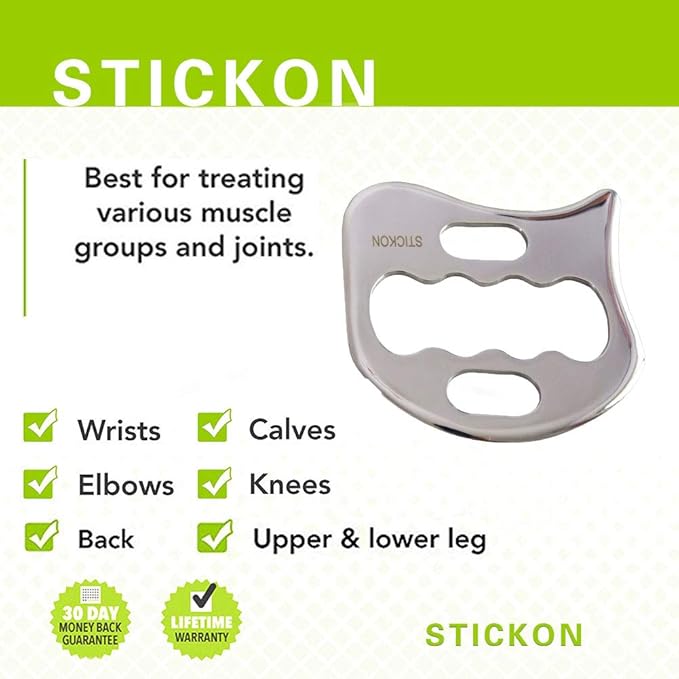 STICKON Stainless Steel Gua Sha Scraping Massage Tool IASTM Tools Great Soft Tissue Mobilization Tool (K Shape)