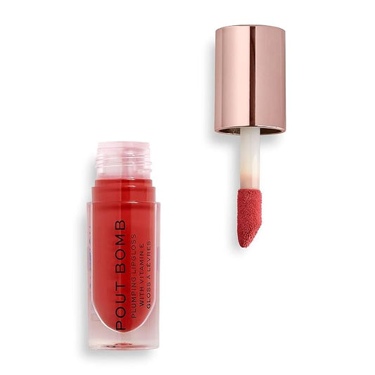 Revolution Beauty London, Pout Bomb Plumping Lip Gloss, High Shine, Rich Glossy Pigment, Infused with Vitamin E, Juicy Red, 0.15 fl oz