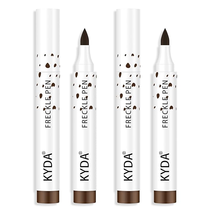 KYDA 2 Pcs Freckle Makeup Pen, Natural Lifelike Freckle Makeup Magic Color, Waterproof Longlasting Soft Dot Sopt Pen, for Natural Effortless Sunkissed-Dark Brown