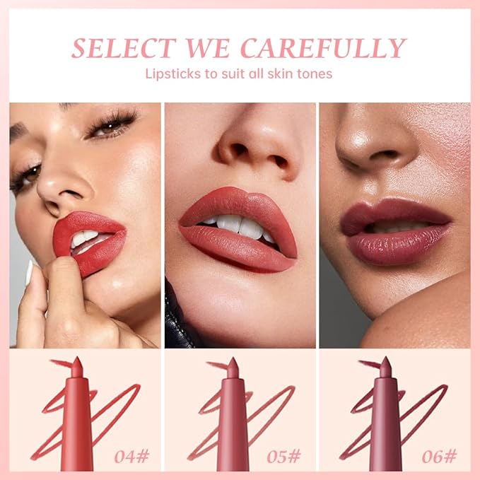 Matte Lip Liner Pencil Set 3 Pack, Long-Lasting Waterproof Lip Liners, Smudge-Proof and High Pigment Lip Liner Kit, Smooth Application for Defining & Shaping Lips, Non-Fading Matte Finish-3#