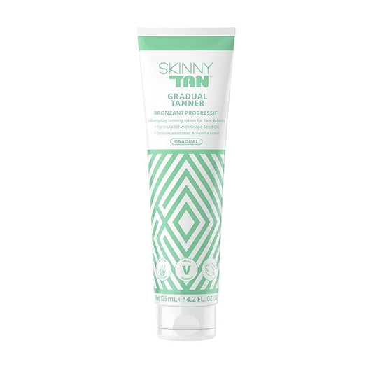 Skinny Tan Gradual Tanner - Lightweight, Fast-Absorbing Formula - Delicious Coconut and Vanilla Scent - Enriched with Aloe Vera and Guarana - Nourishes and Hydrates Skin - 4.2 oz Bronzer