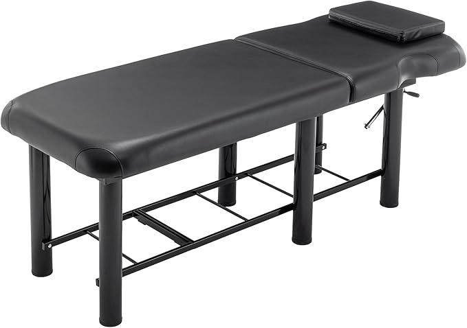 Professioanl Massage Table w/Adjustable Backrest for Treatment Table Spa Facial Bed Barber Beauty Equipment, Metal Frame PU Leather, Removable Headrest Salon Bed, Black