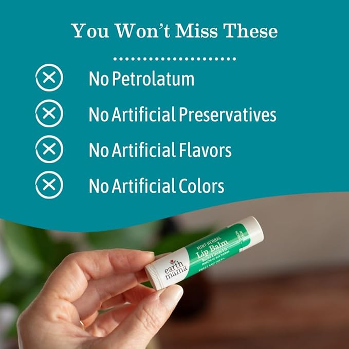 Earth Mama Lip Balm Set | Mint Herbal 4-Pack | Lip Moisturizer with Organic Shea Butter for Sensitive Skin