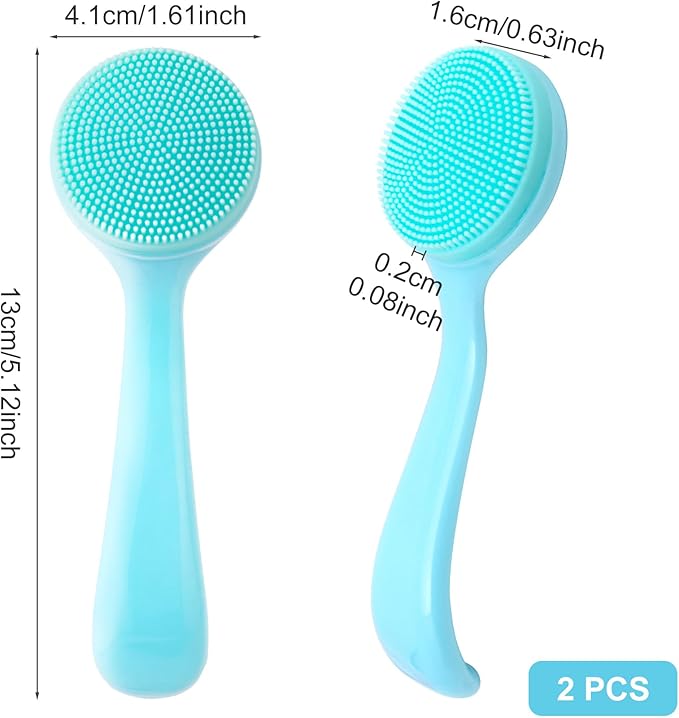 2 Pack Silicone Manual Facial Cleansing Brush, Skin Friendly Waterproof Face Cleaning Scrubber Exfoliator Cleanser for Blackheads Whiteheads Makeup Residues Removal- Blue