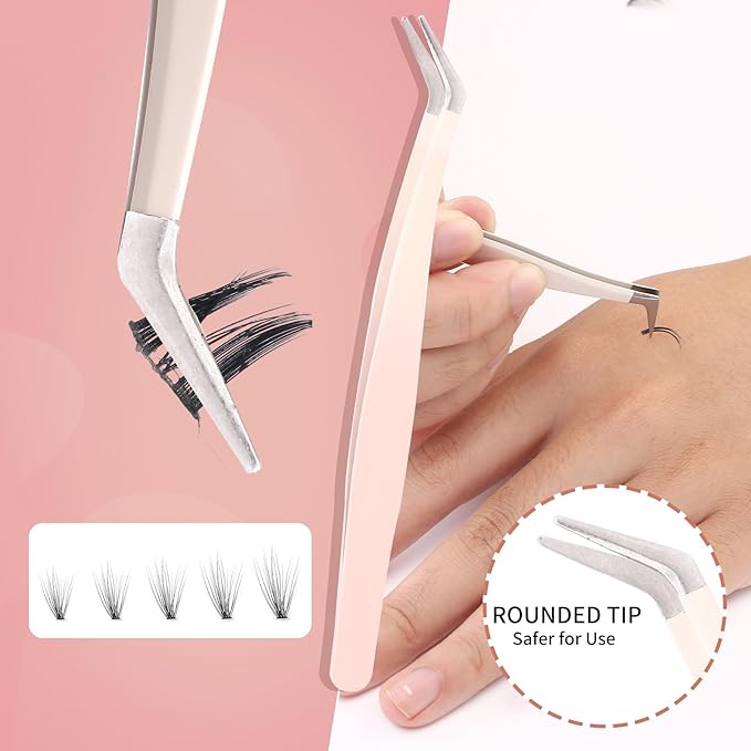 5 Pcs Lash Extension Tweezers, Lash Tweezers for Eyelash Extension, Straight and Curved Eyelash Tweezers, For Professional Eyelash Extension Artists, Girls, Women, Beginners