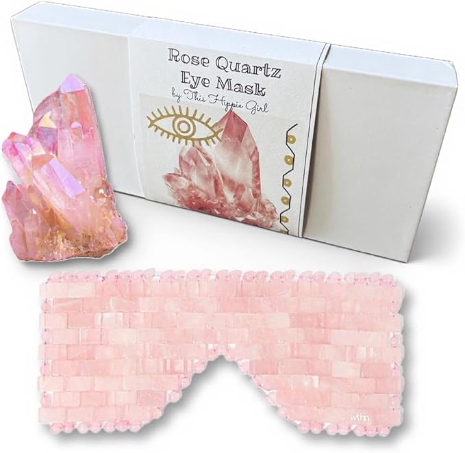 Rose Quartz Eye Mask by This Hippie Girl, Handcrafted Crystal Cut, Depuff for Puffy Eyes, Relieve Stress, The Cold-to-The-Touch Rose Quartz is Weighted for Comfort, Eye Mask for Facial