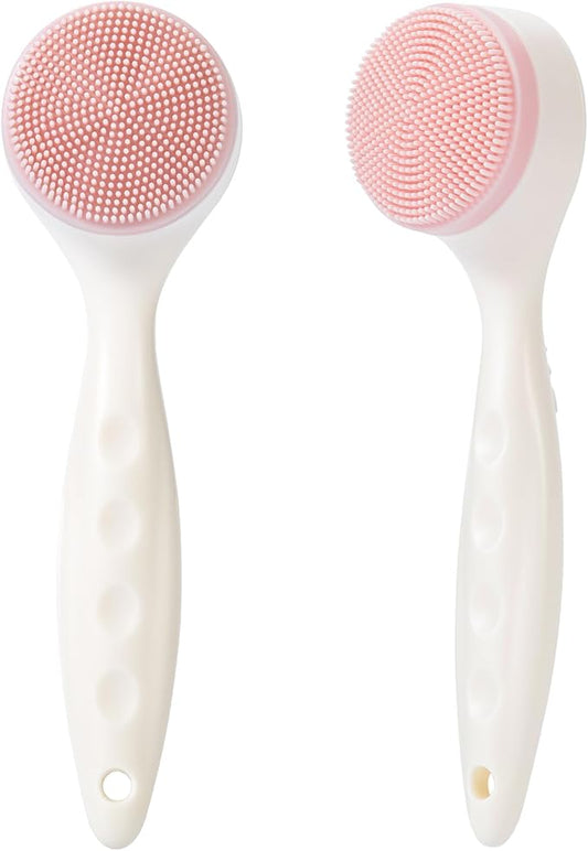 2 Pack Silicone Face Scrubber Exfoliating Brush, Manual Handheld Facial Cleansing Brush Blackhead Scrubber, Soft Bristles Waterproof for Face Skincare (Round-Pink Head)