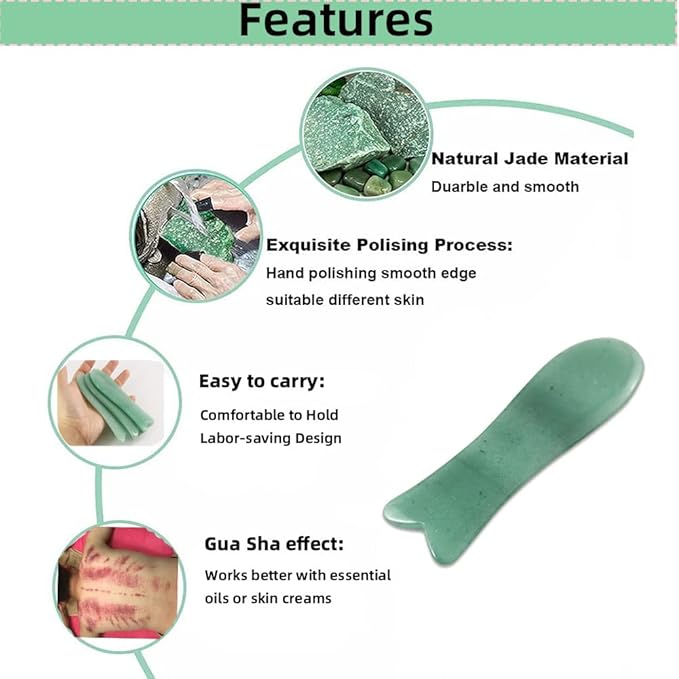Facial Gua Sha Tool for Chin Massage Tool Natural Jade Stone Gua Sha Board for Face SPA Acupuncture Therapy Trigger Point Treatment