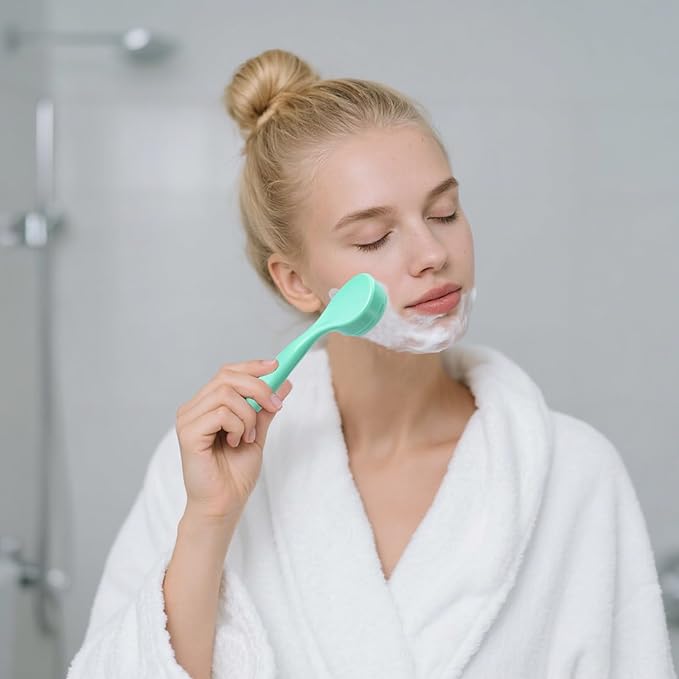 2 Pack Silicone Face Scrubber Exfoliating Brush, Manual Handheld Facial Cleansing Brush Blackhead Scrubber, Soft Bristles Waterproof for Face Skincare (Round-Green)