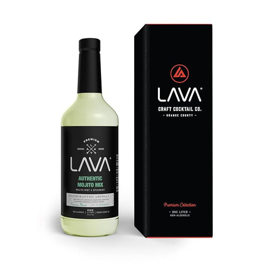 LAVA Premium Authentic Mojito Mix, Made with Real Lime Juice, Mojito Mint, Spearmint, Demerara, Cane Sugar, Refreshing Rum Mojito Mixer. Ready to Use. 1-Liter (33.8oz) Glass Bottle