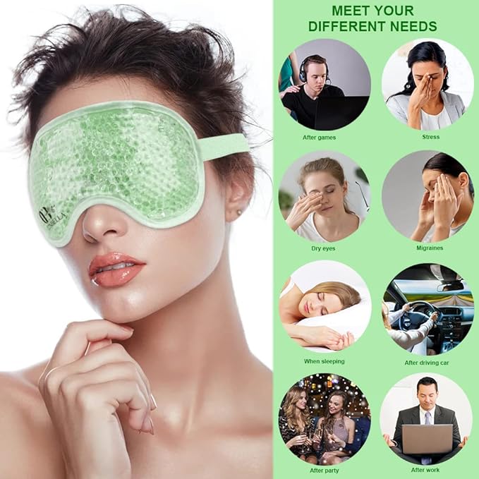 Cooling Eye Mask Gel Eye Mask Reusable Cold Eye Mask for Puffy Eyes, Eye Ice Pack Eye Mask with Soft Plush Backing for Dark Circles, Migraine, Stress Relief
