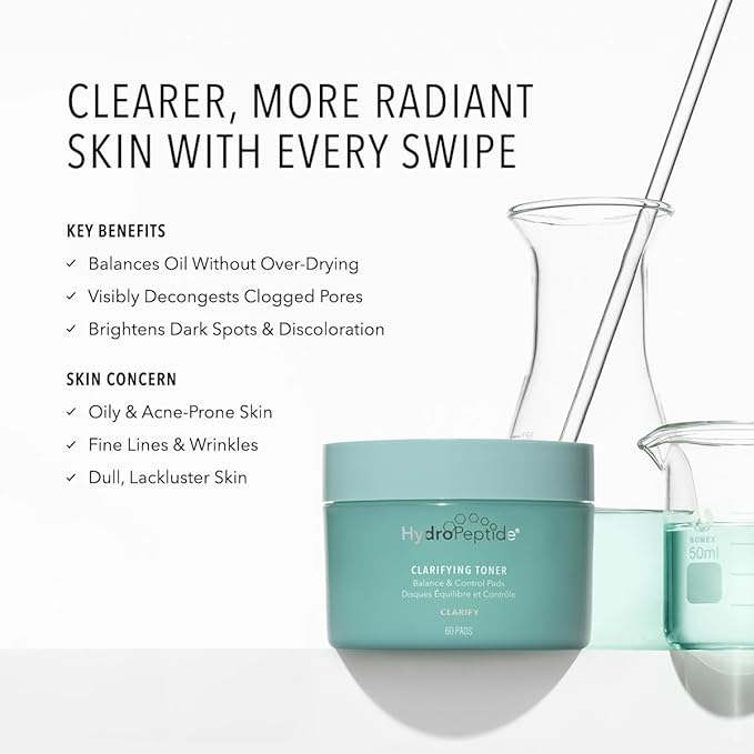 HydroPeptide Clarifying Toner Pads with Peptides for Balance & Control, (60 Pads)