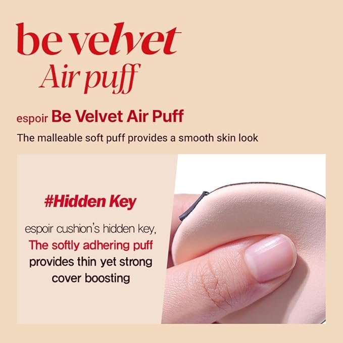 Espoir Be Velvet Air Puff 7ea | Flawless Face Makeup Fast and Easily | Makeup Sponge Applicator Air Cushion Powder Puff for Liquid Foundation, Cream, Powder, Concealer | Korean Base Makeup Tools