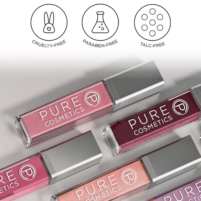 Pure Illumination Light-Up Lip Gloss with LED-Lit Applicator Brush + Side Mirror, Non-Sticky, Moisturizing Hydrating Lip Glosses with Lanolin, Jojoba Oil, & Vitamin E, In the Buff