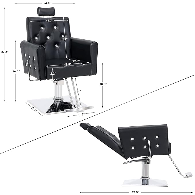 BarberPub Classic Hydraulic Recliner Barber Chair Antique Hair Spa Salon Styling Beauty Equipment 3123 (Black)