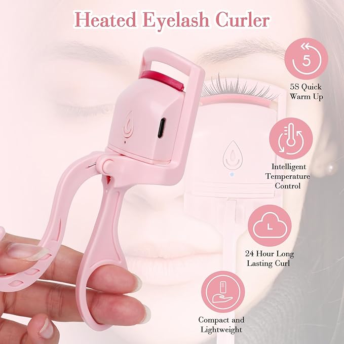Electric Heated Eyelash Curler，Rechargeable Safe Anti-Burn Lash Curler for Quick Natural Curling Eye Lashes，5s Rapid Heating, 24 Hours Long Lasting，Create Beautiful Eyelashes