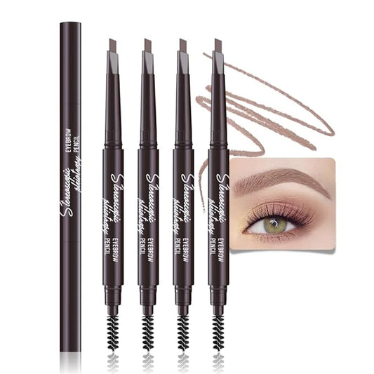 4 Pcs Ultimate Eyebrow Retractable Definer Pencils,Dual-Sided Natural Soft Textured Eyebrow Pencil, for Daily Look Eyebrow Makeup,Brow Brush,Fine Tip lapiz de cejas-Light Brown