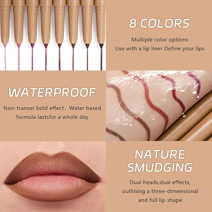 Chocolate Matte Lip Liner Pencil, Plump Lip Liners Long-Lasting Creamy Formula, With Silicone Smudger for Define Contours & Sculpting Lip, Waterproof Non-Staining Crayon Lip Liner 06#