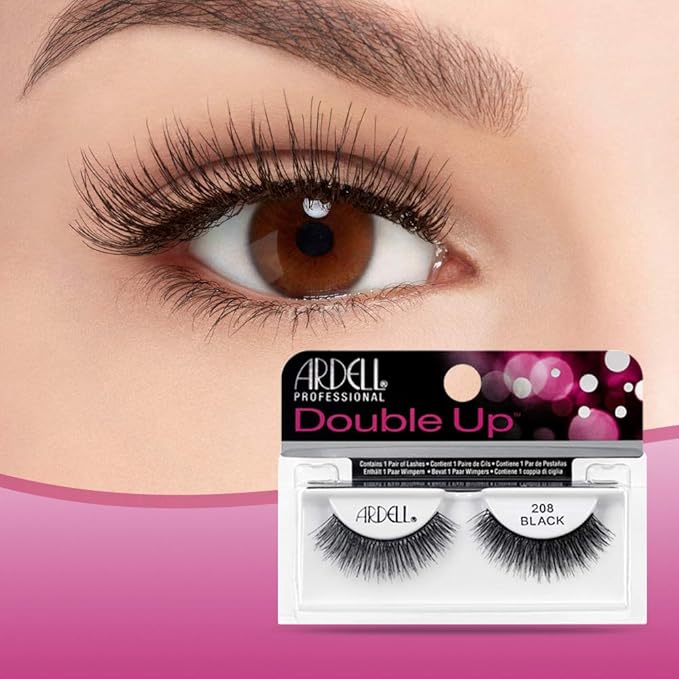 Ardell False Eyelashes Double Up 208 - Black, Dramatic Volume, Full Strip, Flared & Thick Lashes for a Bold Look, 4 Pack