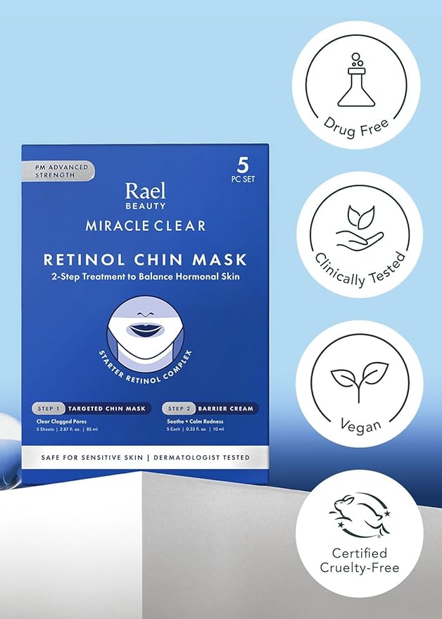 Rael Retinol Chin Mask with Miracle Clear Barrier Cream - Face Masks and Moisturizer, 2 Step Treatment, Niacinamide, Ceramide NP, for All Skin Types, Vegan, Korean Skincare (5 Kits)