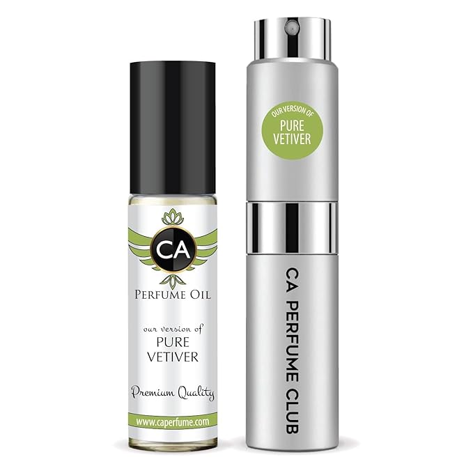 CA Perfume Duo Impression of Pure Vetiver For Men Perfume Layering Set Mens Cologne Long Lasting Travel Size EDP + Body Oil Roll-On Bottle 0.27 Fl Oz+0.33 Fl Oz