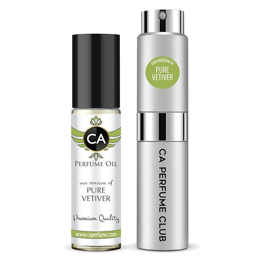CA Perfume Duo Impression of Pure Vetiver For Men Perfume Layering Set Mens Cologne Long Lasting Travel Size EDP + Body Oil Roll-On Bottle 0.27 Fl Oz+0.33 Fl Oz