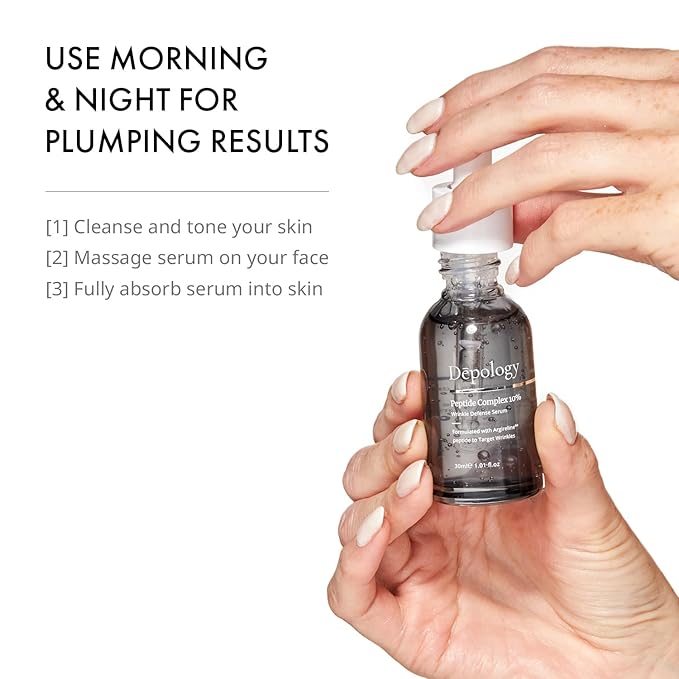 Depology Peptide Complex 10% Wrinkle Defense | Argireline™ Peptide Serum | Hydrating Face Serum Targets Dynamic Wrinkles | Vitamin C & Hyaluronic Acid Serum 1.01 fl oz