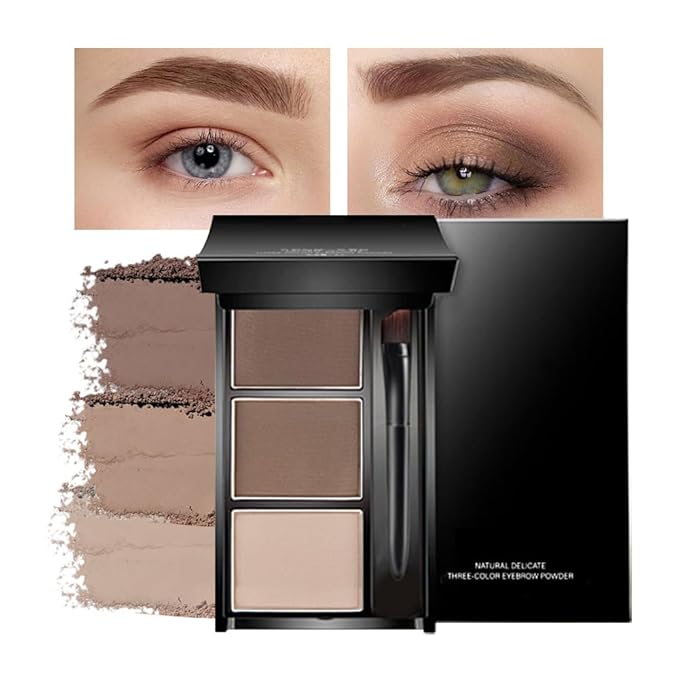 Eye Brow Powder for Women, Taupe Eyebrow Powder Kit with Brush, Long-Lasting 3 Colors Brow Palette, Filler for Full, Defined Natural Brows Shaping (02)