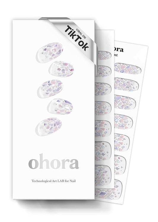 ohora Semi Cured Gel Nail Strips (N Petal Rain) - Purple, Patterned, Works with Any UV/LED Lamps, Salon-Quality, Long Lasting, Easy to Apply & Remove - Includes 2 Prep Pads, Nail File & Wooden Stick