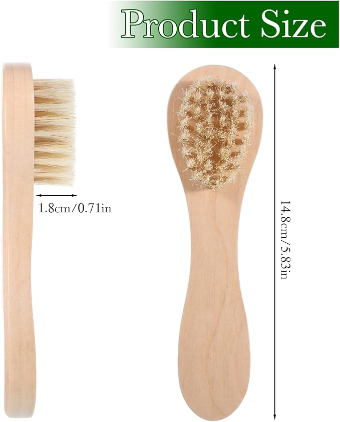 2 Pcs Dry Brush for Face, Natural Bristles Facial Exfoliating Brush with Wooden Handle Mini Face Cleansing Brushes for Women Men